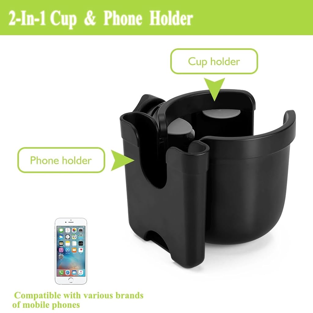 Proberos® Stroller Cup Holder with Phone Holder, 2-in-1 Cup Stroller for Bike Universal Strollers, Bike, Wheelchair, Walker, Scooter - Black Proberos® Stroller Cup Holder with Phone Holder, 2-in-1 Cup Stroller for Bike Universal Strollers, Bike, Wheelchair, Walker, Scooter - Black